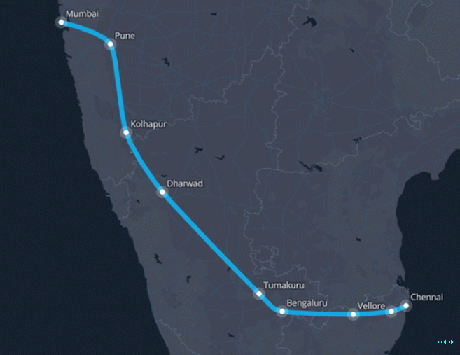 The Mumbai-to-Chennai route.