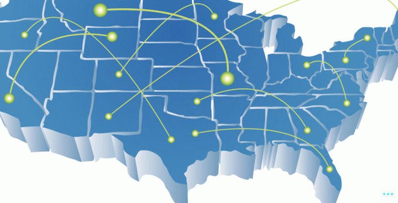 خريطة الولايات المتحدة مع خطوط تمثل شبكات النطاق العريض.