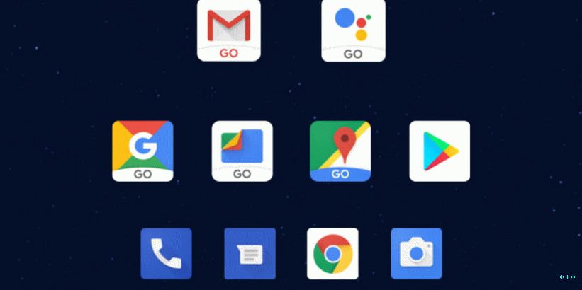 رموز Android Go على شاشة الهاتف الذكي.