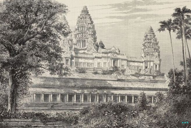 Engraving of the central temple of Angkor Wat, 1868.