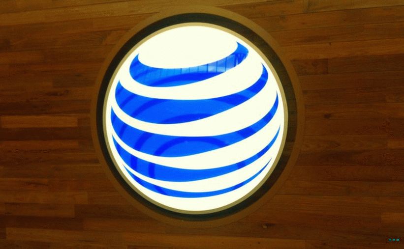 An AT&T logo on a wall.