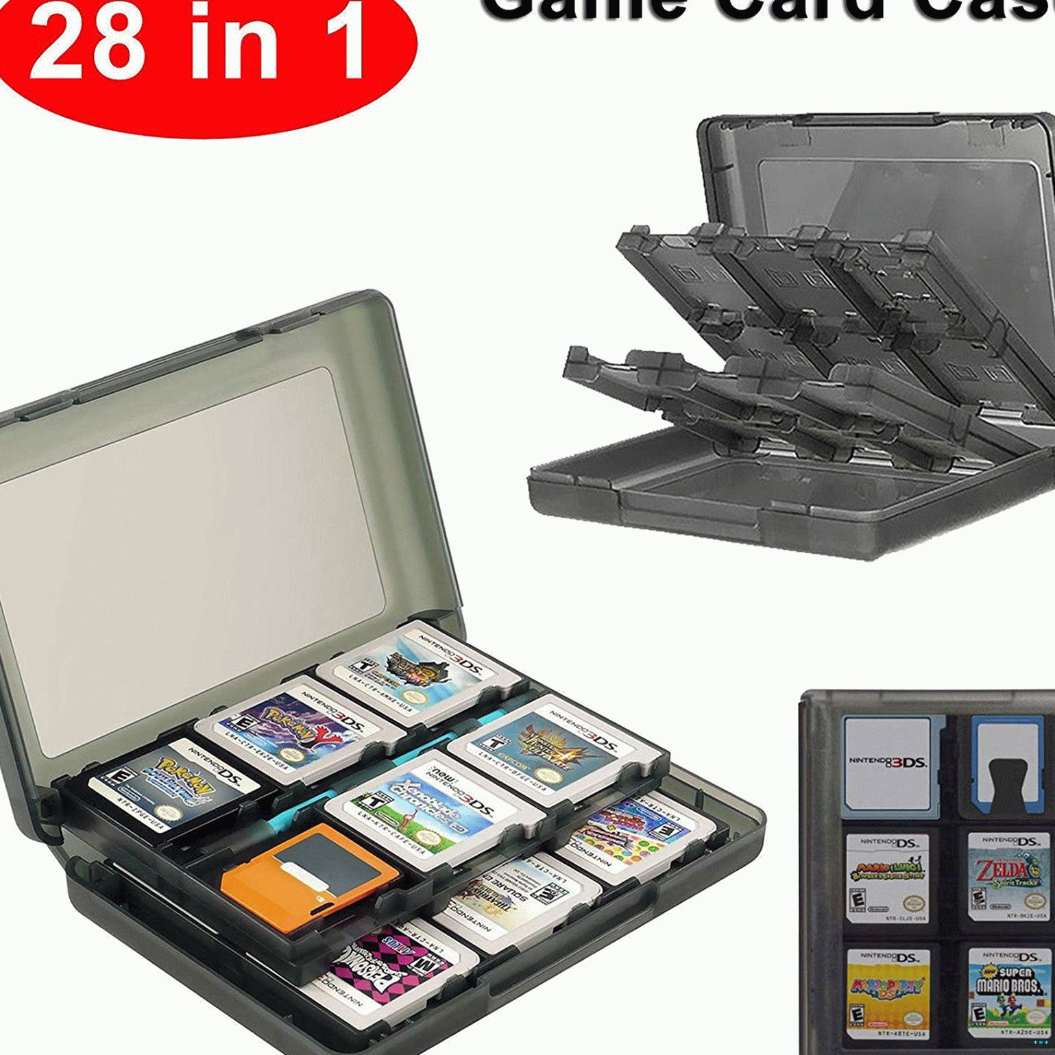 نتيجة الصورة لـ 28-in-1 Game Card Box Box لـ Nintendo Switch / NEW 3DS / DSi XL / DSi LL / DS - Black