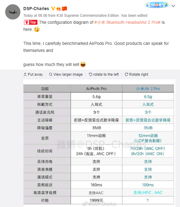 تم تسريب المواصفات الكاملة لـ Xiaomi Mi Air 2 Pro Truly Wireless Earbuds عبر الإنترنت