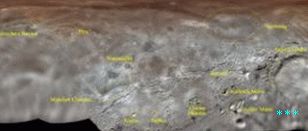 The new features highlighted on a projection of Charon's surface.