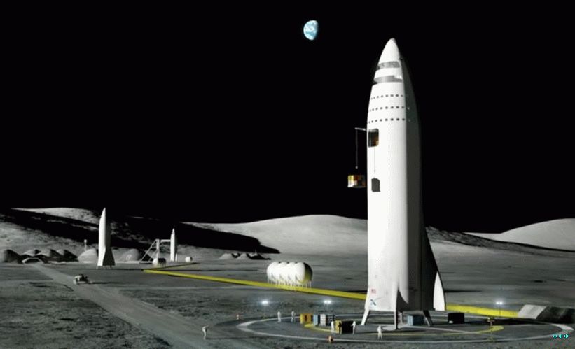 ستصنع SpaceX صاروخ BFR وسفينة BFS (كما هو موضح هنا على سطح القمر) بالقرب من مقرها الرئيسي في كاليفورنيا.